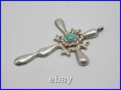 Native American Indian Sterling Silver Turquoise Stone Religious Cross Pendant