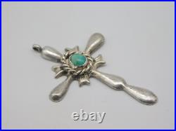 Native American Indian Sterling Silver Turquoise Stone Religious Cross Pendant
