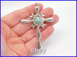 Native American Indian Sterling Silver Turquoise Stone Religious Cross Pendant