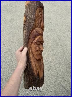 Native American Indian Tribe Wood Carving 19.75