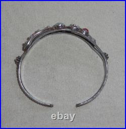 Native American Indian Turquoise Coral Sterling Silver 925 Bracelet