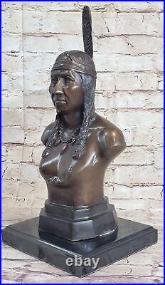 Native American Indian Warrior Chief Bust Bronze Sculpture Lost Wax Method Art