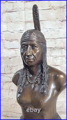 Native American Indian Warrior Chief Bust Bronze Sculpture Lost Wax Method Art