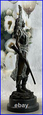Native American Indian Warrior Girl amp Gun Bronze Sculpture Color Patina Decor