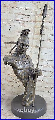 Native American Indian Warrior Handmade Bronze Sculpture Statue Western Artwork