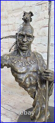 Native American Indian Warrior Handmade Bronze Sculpture Statue Western Figurine