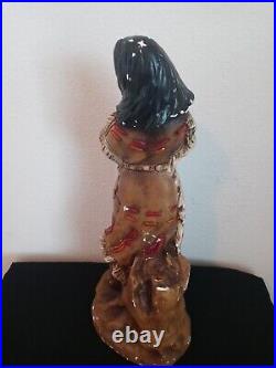 Native American Indian Woman With Baby Figurine Hecho En Mexico Vintage 15 Tall