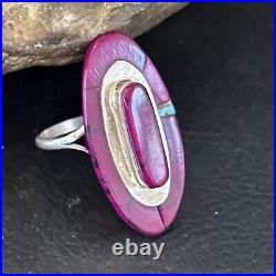 Native American Indian Womens Navajo Purple Stone Inlay Ring Sz 8 14453