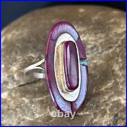 Native American Indian Womens Navajo Purple Stone Inlay Ring Sz 8 14453