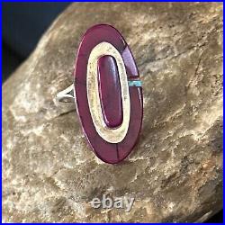 Native American Indian Womens Navajo Purple Stone Inlay Ring Sz 8 14453