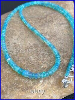 Native American Indian Womens Sterling Silver Blue Opal Bead Necklace 00187