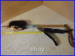 Native American Indian ceremonial medicine rattle stick, Pow Wow, staff, skull