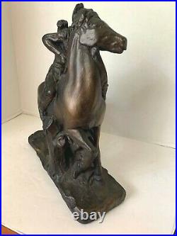 Native American Indian on Horse Hand Painted Bronze Plaster Statue Mexico