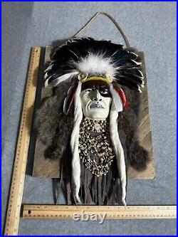 Native American Indian tribal chief ceramic mask hanging Wall decor handmade USA