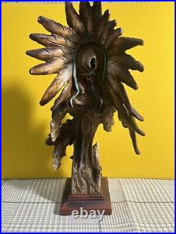 Native American Indian with Eagle Painted Resin Statue 14 Tall Decor Sculpture