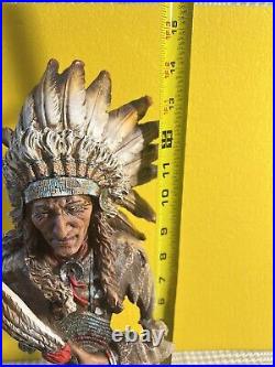 Native American Indian with Eagle Painted Resin Statue 14 Tall Decor Sculpture