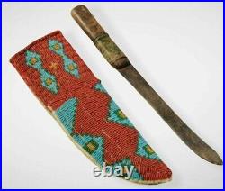Native American Knife Cover Sioux Style Indian Beaded Leather Hide Knife Sheath