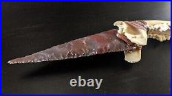 Native American Knife with Double Coyote Jawbone Handle & Stone Arrow Head Blade