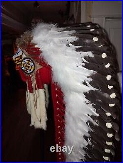 Native American Lakota Style Inspired Painted Case and Double Trailed War Bonnet