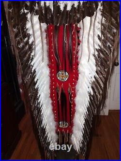 Native American Lakota Style Inspired Painted Case and Double Trailed War Bonnet