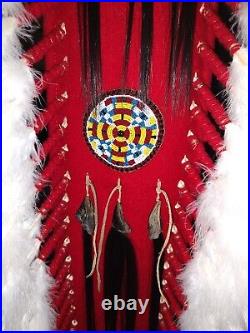 Native American Lakota Style Inspired Painted Case and Double Trailed War Bonnet