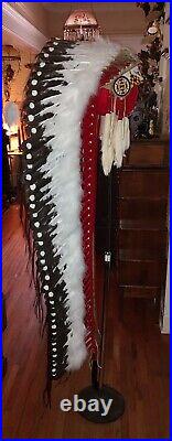 Native American Lakota Style Inspired Painted Case and Double Trailed War Bonnet