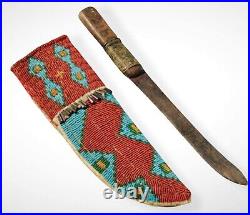 Native American Leather Knife Sheath Sioux Style Indian Beaded Knife Cover