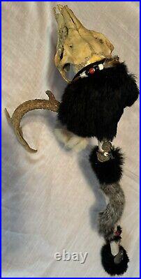 Native American Made Ceremonial/Medicine Stick Deer Skull Antlers Assorted Furs