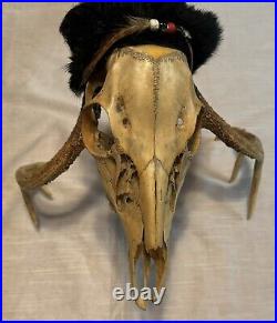 Native American Made Ceremonial/Medicine Stick Deer Skull Antlers Assorted Furs