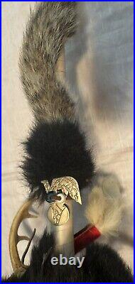 Native American Made Ceremonial/Medicine Stick Deer Skull Antlers Assorted Furs