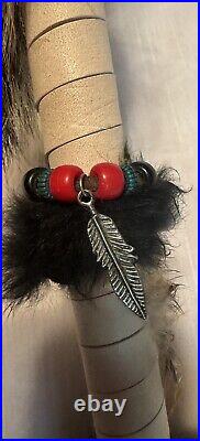 Native American Made Ceremonial/Medicine Stick Deer Skull Antlers Assorted Furs