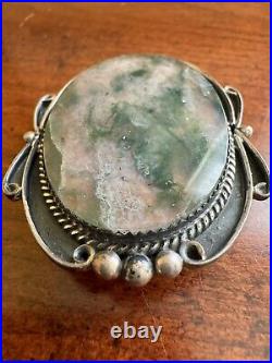 Native American Moss Agate Bolo Tie Pendant Sterling Silver 925 Unsigned Jewelry