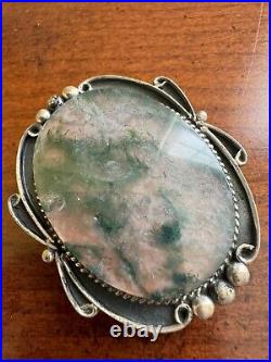 Native American Moss Agate Bolo Tie Pendant Sterling Silver 925 Unsigned Jewelry