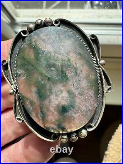 Native American Moss Agate Bolo Tie Pendant Sterling Silver 925 Unsigned Jewelry