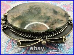 Native American Moss Agate Bolo Tie Pendant Sterling Silver 925 Unsigned Jewelry