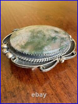 Native American Moss Agate Bolo Tie Pendant Sterling Silver 925 Unsigned Jewelry