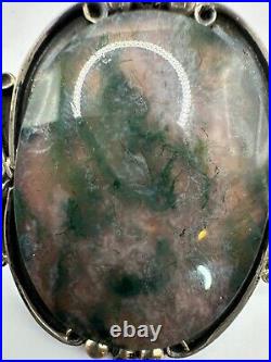 Native American Moss Agate Bolo Tie Pendant Sterling Silver 925 Unsigned Jewelry