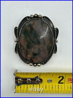 Native American Moss Agate Bolo Tie Pendant Sterling Silver 925 Unsigned Jewelry