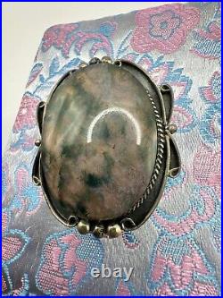 Native American Moss Agate Bolo Tie Pendant Sterling Silver 925 Unsigned Jewelry