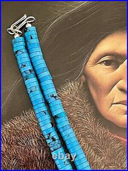 Native American Natural Turquoise Heishi Choker, 17, Sterling Silver, Stunning