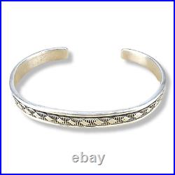 Native American Navajo Bruce Morgan Hand Stamped Sterling Silver Cuff Bracelet