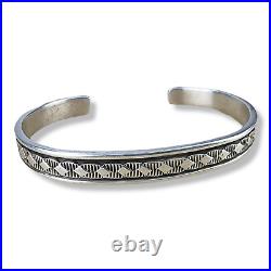 Native American Navajo Bruce Morgan Hand Stamped Sterling Silver Cuff Bracelet