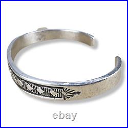 Native American Navajo Bruce Morgan Hand Stamped Sterling Silver Cuff Bracelet