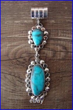 Native American Navajo Hand Stamped Sterling Silver Turquoise Pendant Jack