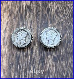 Native American Navajo Handmade Sterling Silver Liberty Dime Coin Post earrings