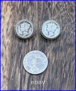 Native American Navajo Handmade Sterling Silver Liberty Dime Coin Post earrings