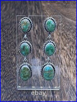 Native American Navajo Handmade Sterling Silver Turquoise Post Dangle Earrings