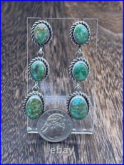 Native American Navajo Handmade Sterling Silver Turquoise Post Dangle Earrings