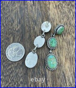 Native American Navajo Handmade Sterling Silver Turquoise Post Dangle Earrings