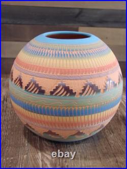 Native American Navajo Indian Hand Etched & Hand Painted Pottery Charlie Native American Navajo Indian Hand Etched & Hand Painted Pottery Charlie